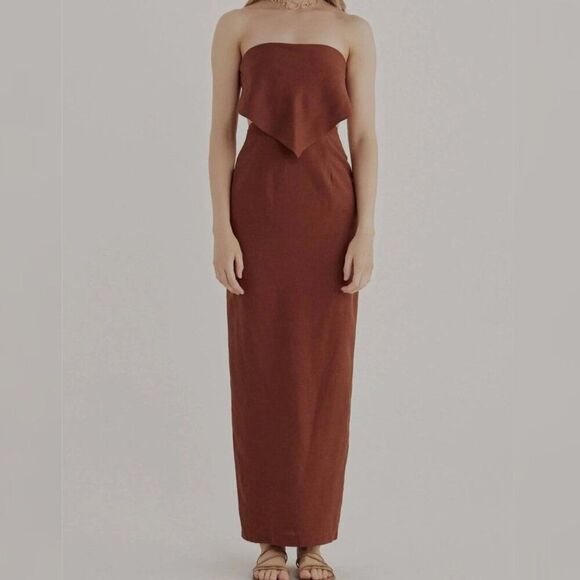 🆕️ Rumer The Label - M Chocolate Linen Blend Resortwear Roam Bandana Maxi $289 - Picture 7 of 9